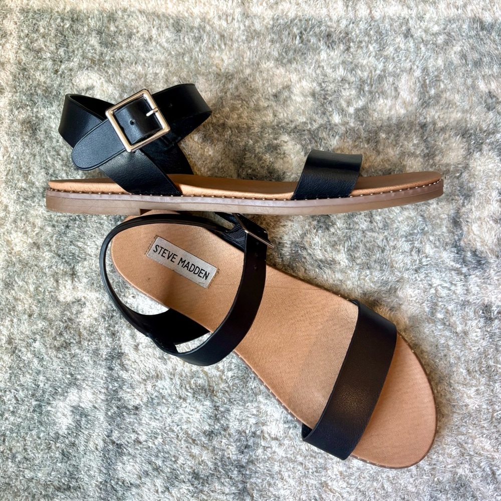 Steve Madden Black Sandals with Gold Accents